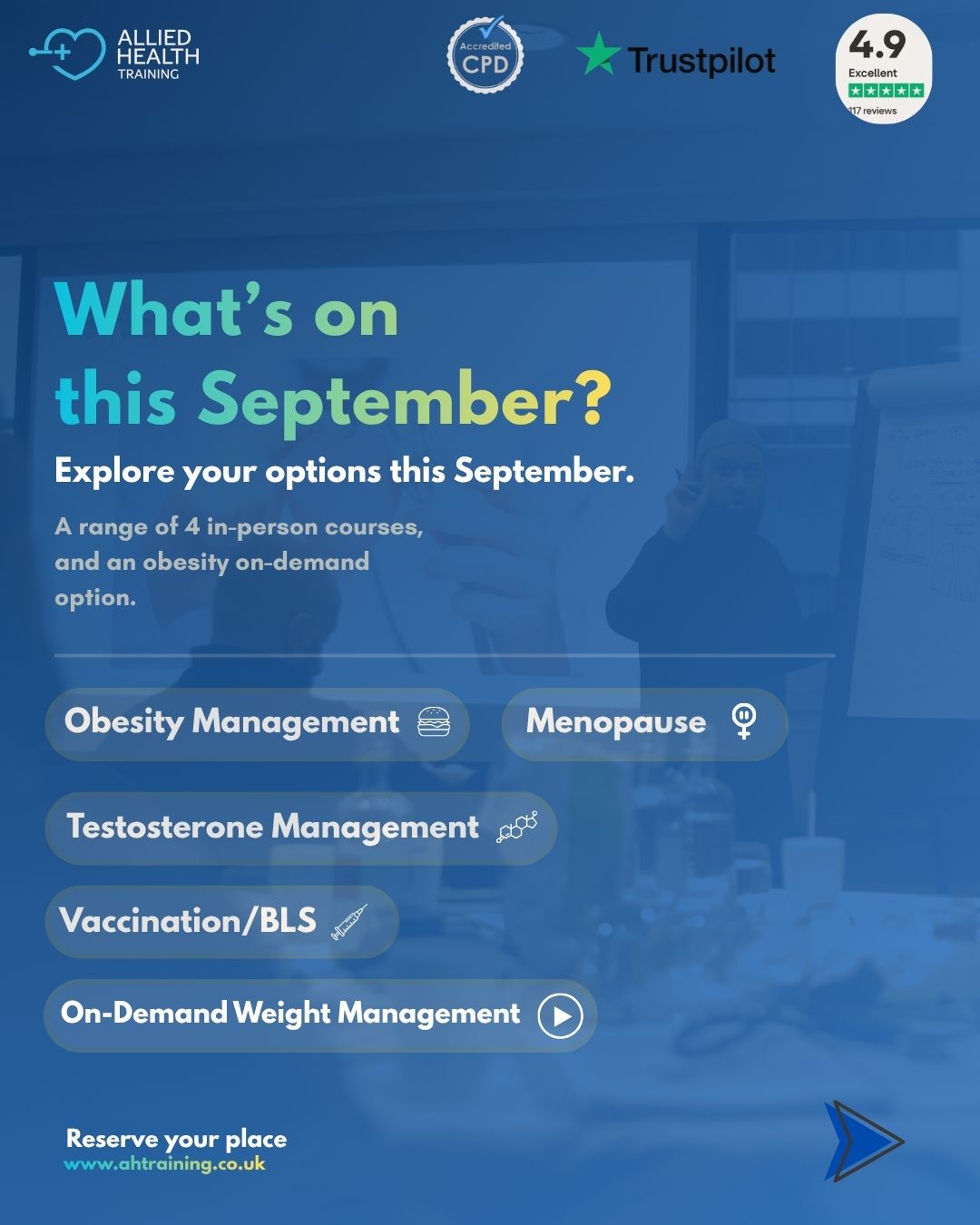 Allied Health Training September course line-up infographic