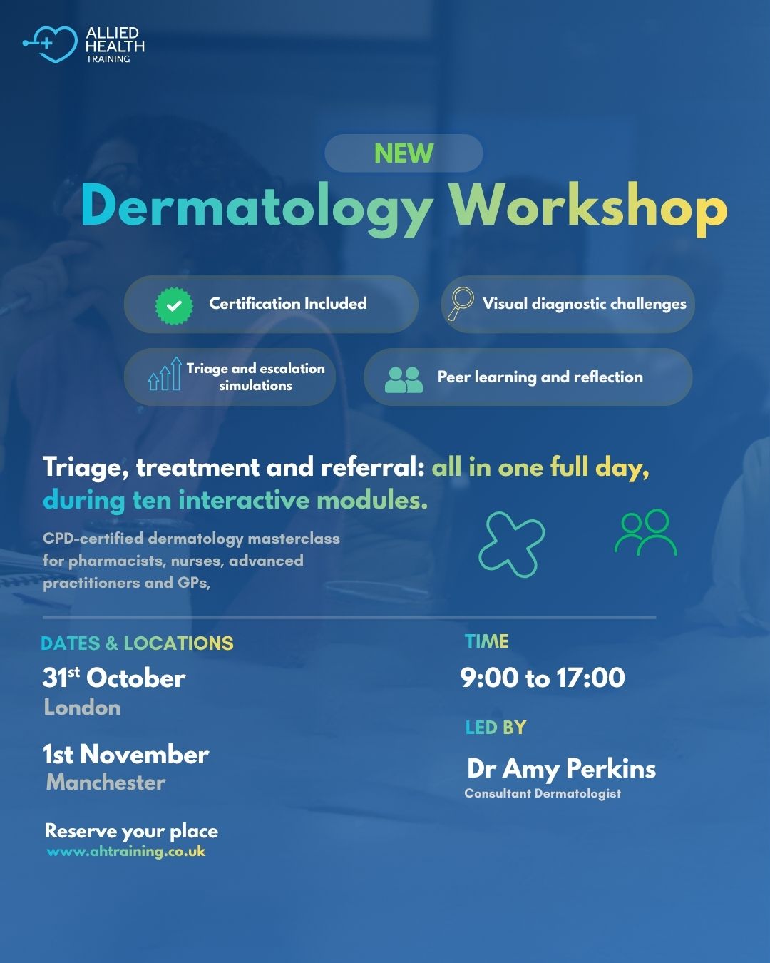 Allied Health Training dermatology workshop infographic